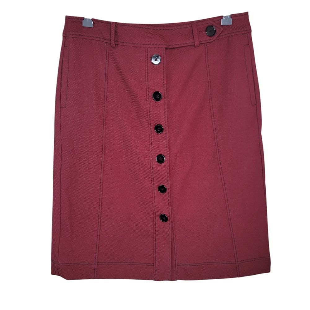 LOFT Nwot Button Up Maroon Textured A-line Skirt Size 8
